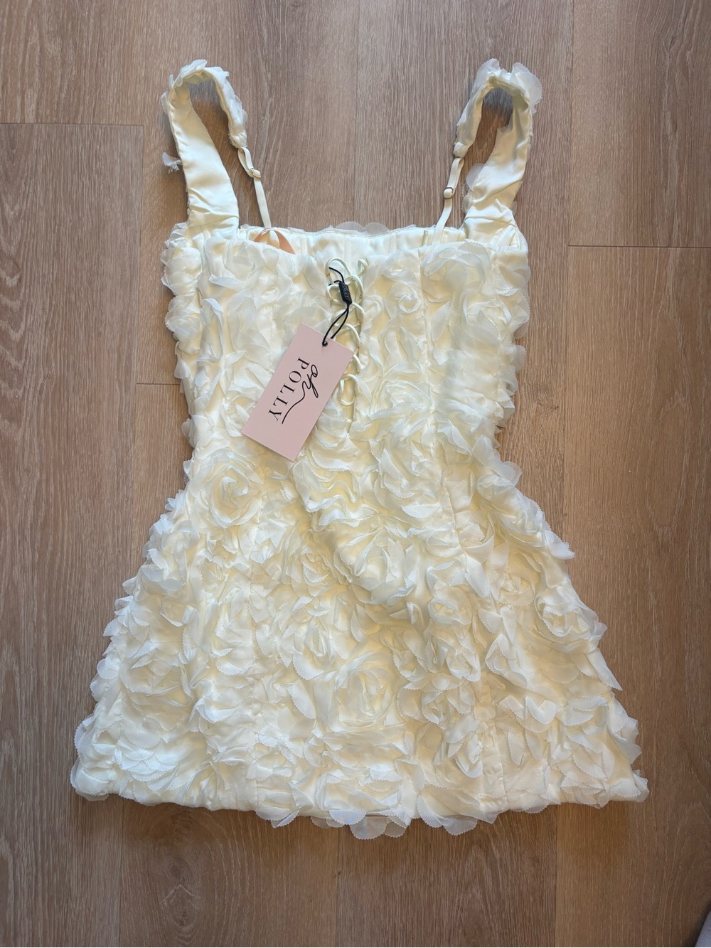 Oh Polly Posy Floral-Appliqué Square-Neck Corset Mini Dress in White - Picture 4 of 5